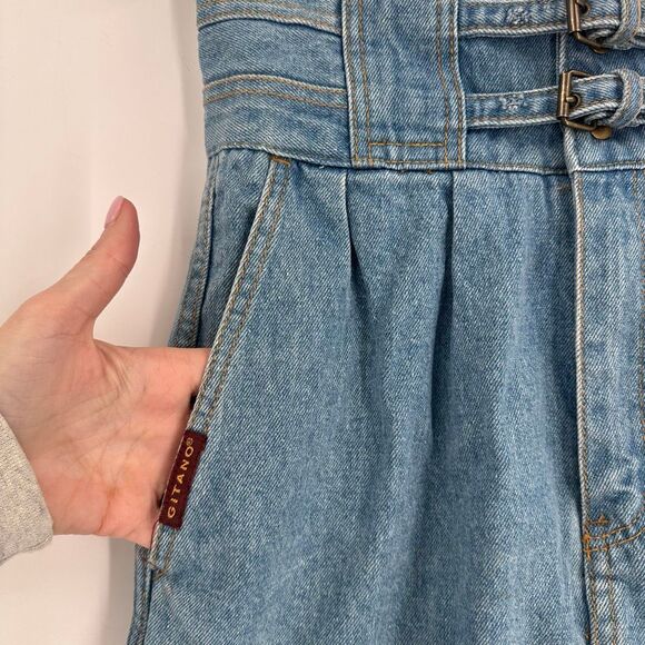 Vintage 80s Gitano Double Belted Denim Skirt Size 11/12 Made in Hong Kong - Picture 4 of 11